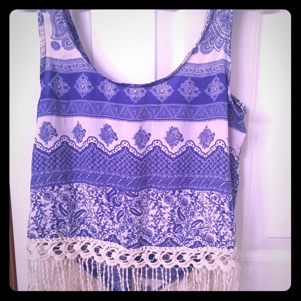 Blue and white crochet tank top