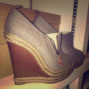 Christian Louboutin wool wedge espadrille booties