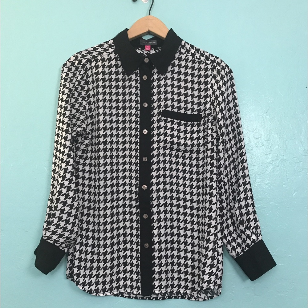 Vince Camuto Longsleeves Houndstooth Top Petite