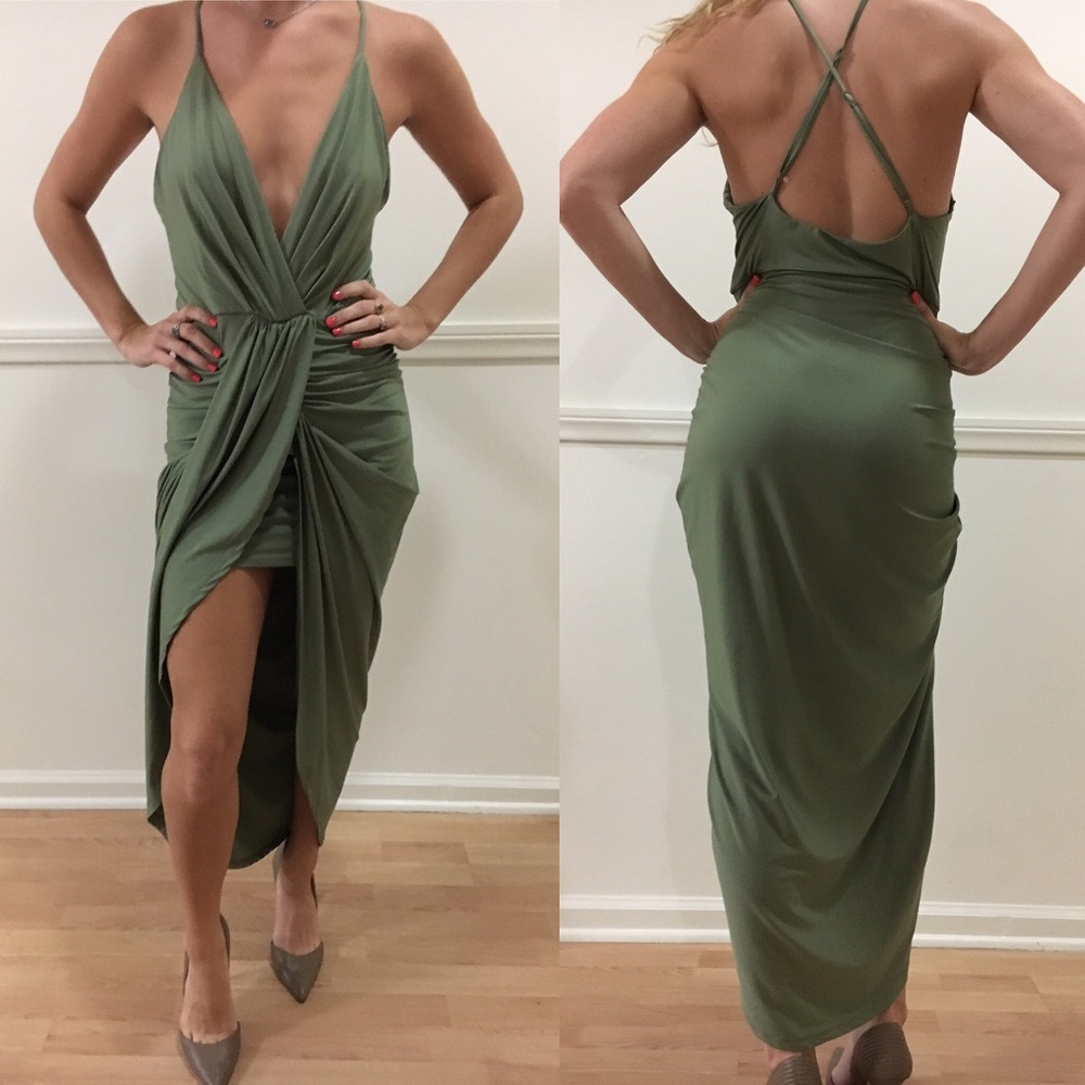 Olive deep V dress