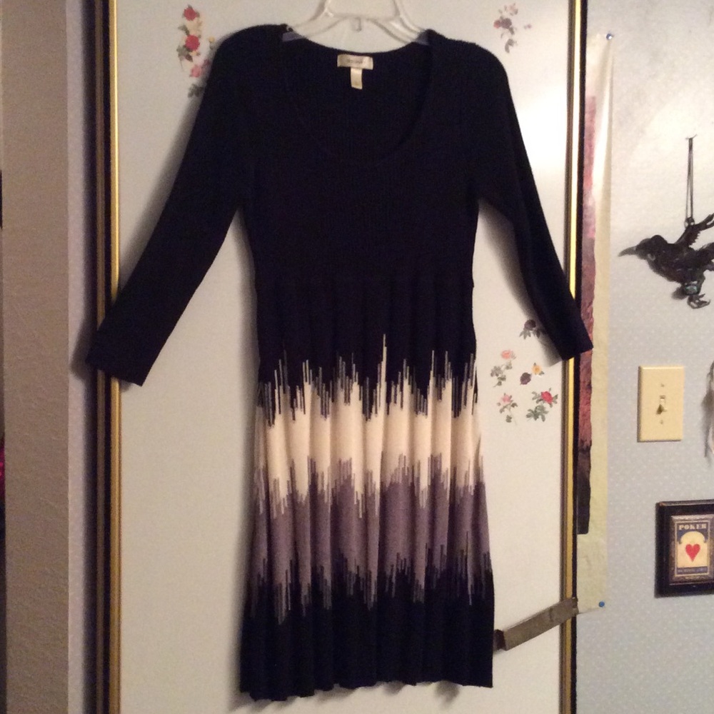 Black, grey and white sweater dress