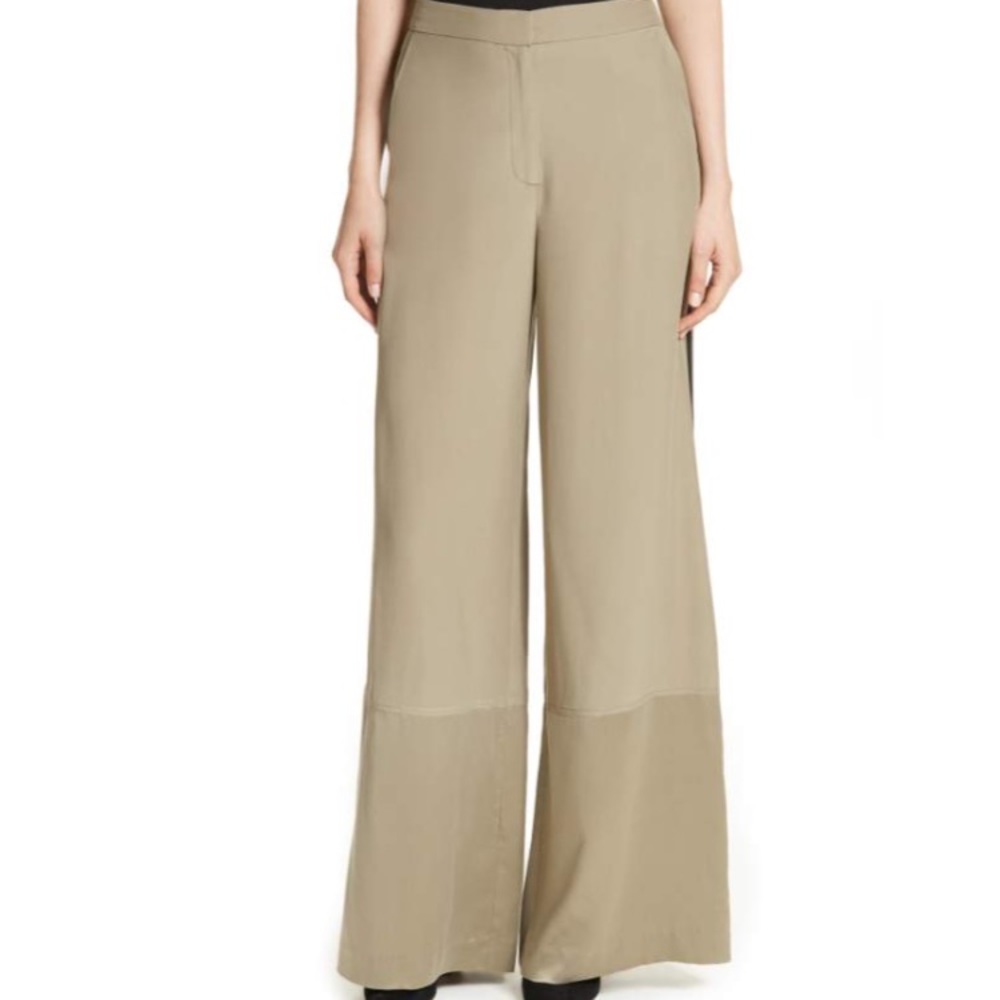 Satin Contrast Wide Leg Silk Pants NWT
