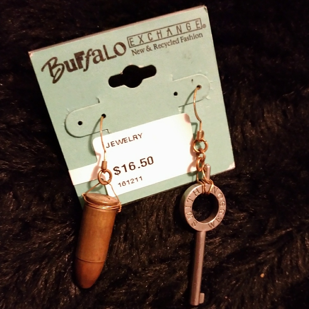 Wire Wrapped Bullet & Gun Key Earrings