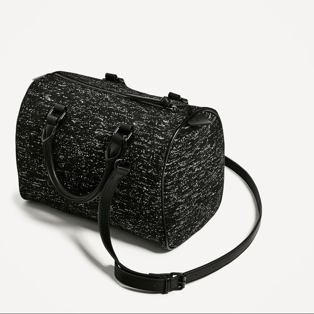 Zara black fabric bowling bag