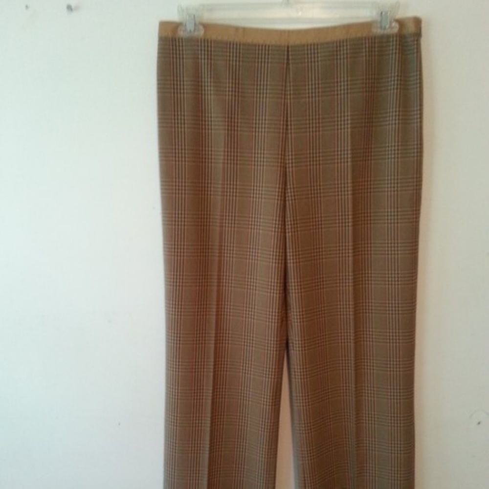 BCBGMaxAzria Plaid Slacks with Leather Waistband