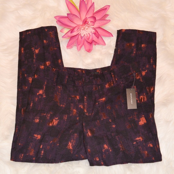 LORD & TAYLOR Purple & Copper Pattern Twill Ankle Trouser Pants NWT - Picture 3 of 7