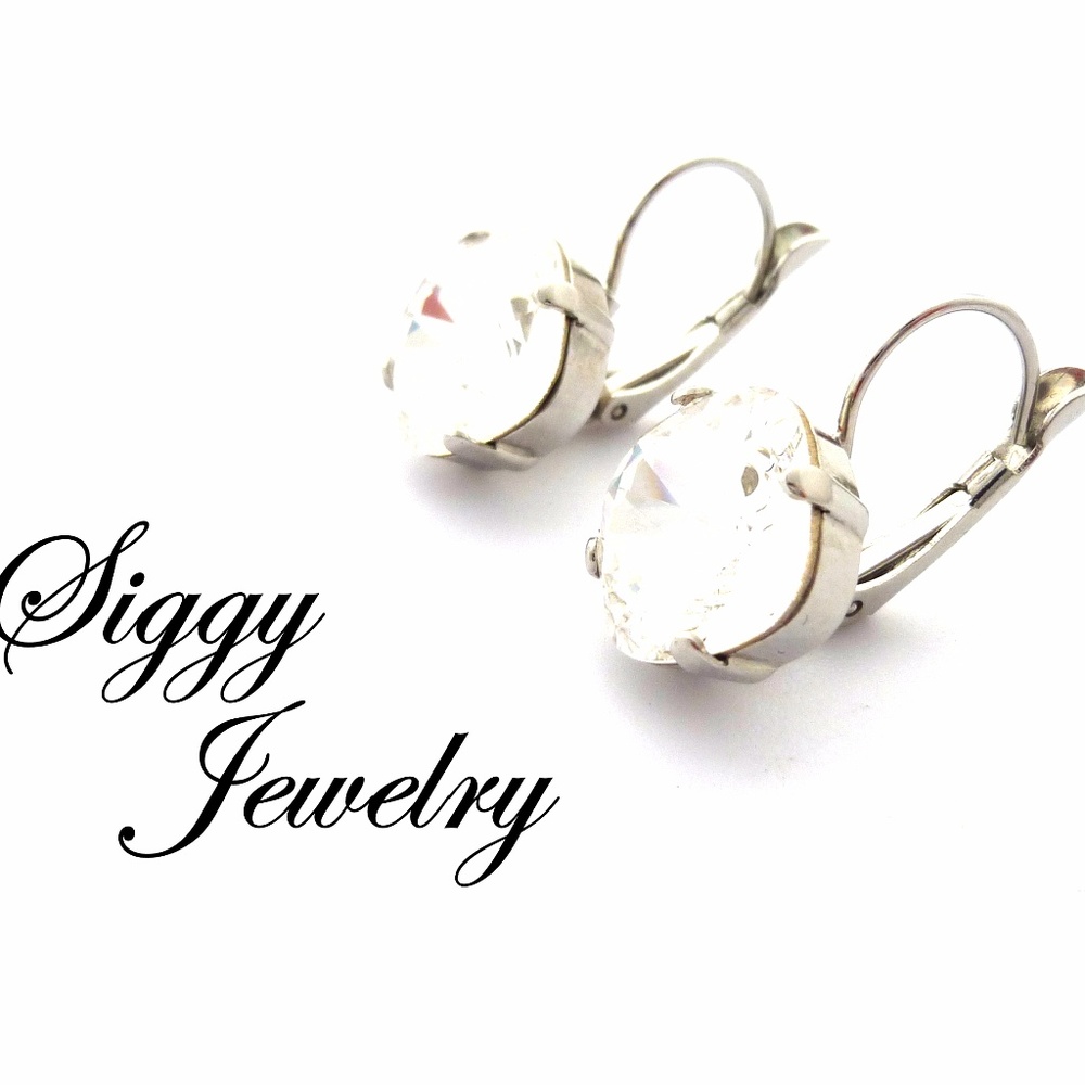 Crystal Earrings Made With Swarovski 12mm Crystals - Picture 4 of 6