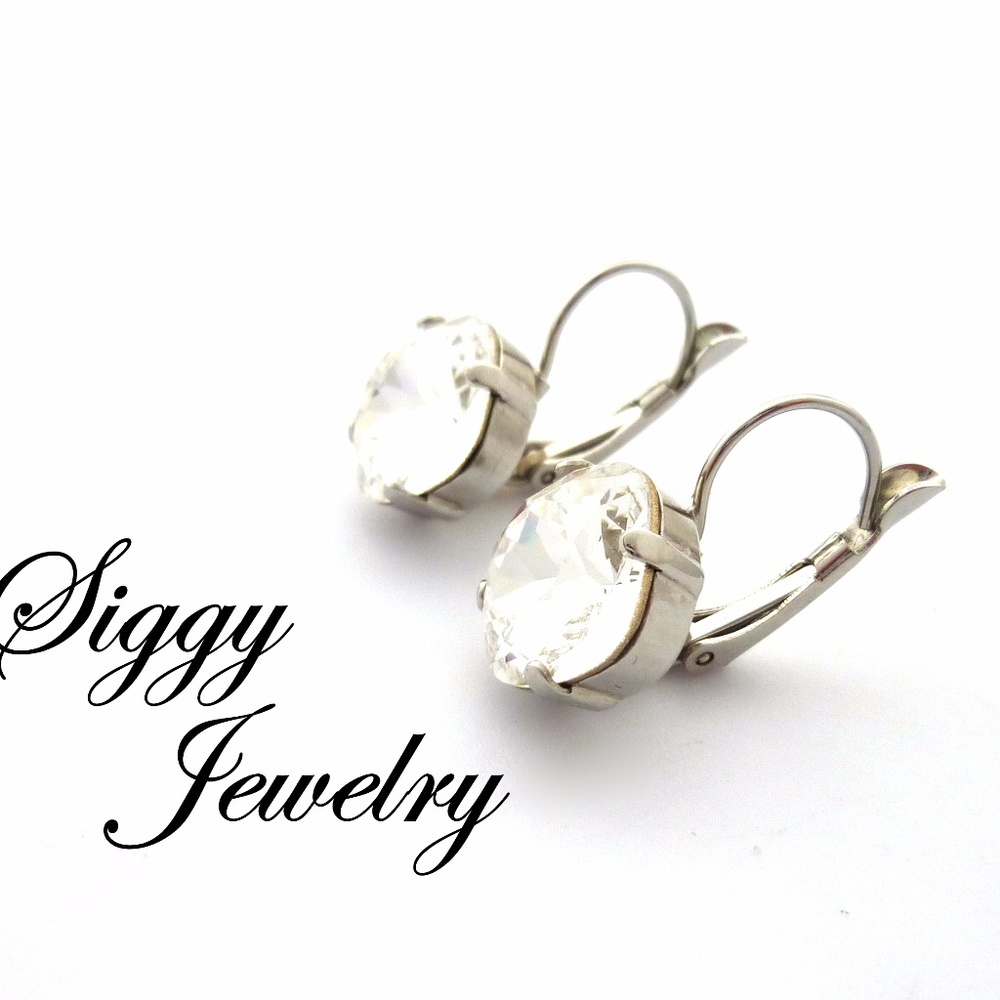 Crystal Earrings Made With Swarovski 12mm Crystals - Picture 3 of 6