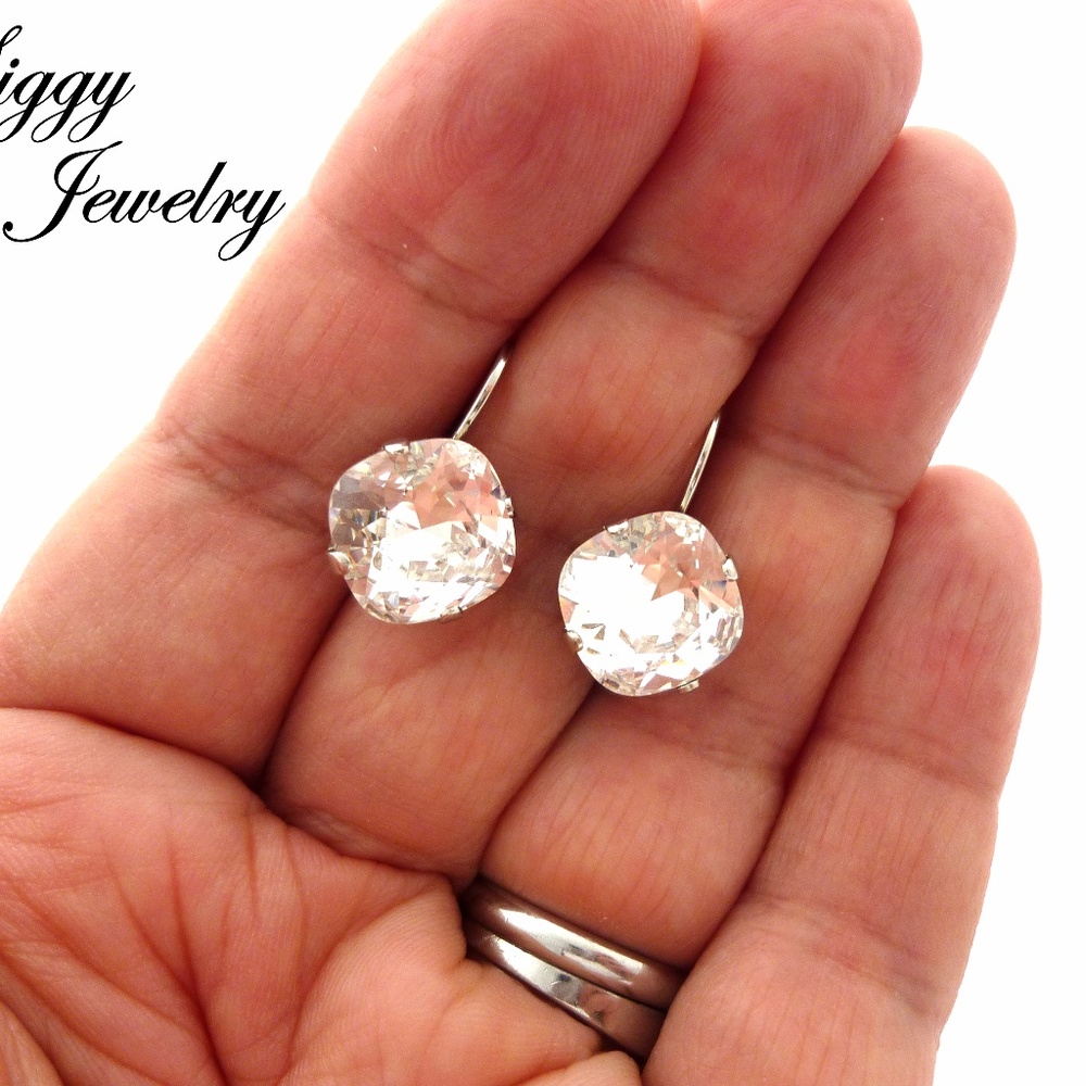 Crystal Earrings Made With Swarovski 12mm Crystals - Picture 6 of 6