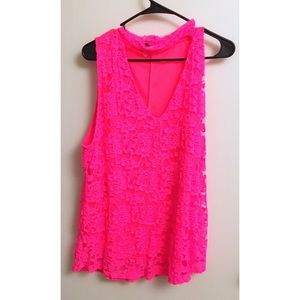 Hot Pink Lace Top with V Neck and Choker