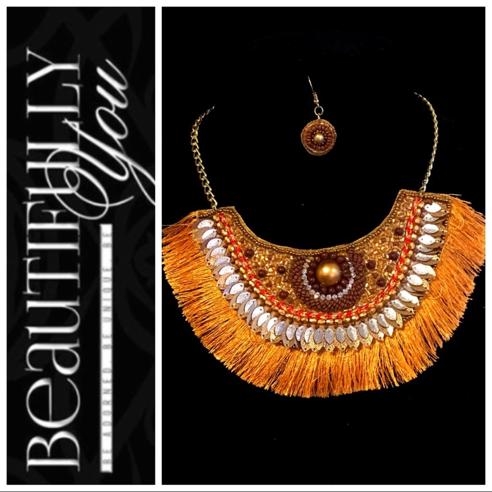 Boho Multi Beaded And Fringe Necklace Set