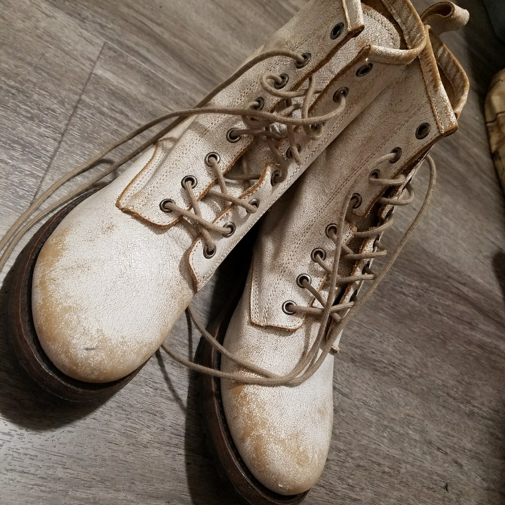 Distressed White Combat Boots