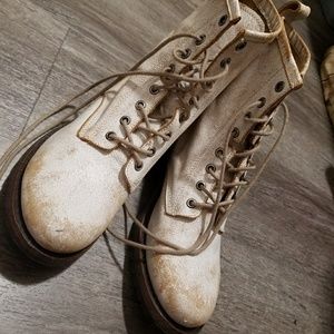 Distressed White Combat Boots
