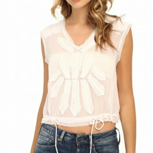 Free People Tops - Free People Aztec Blouse Sheer White Drawstring