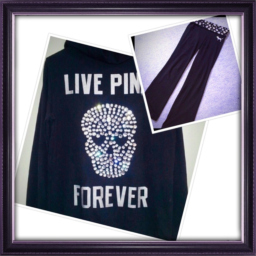 Rare VS Pink skull gem Hoodie Yoga Bling set!