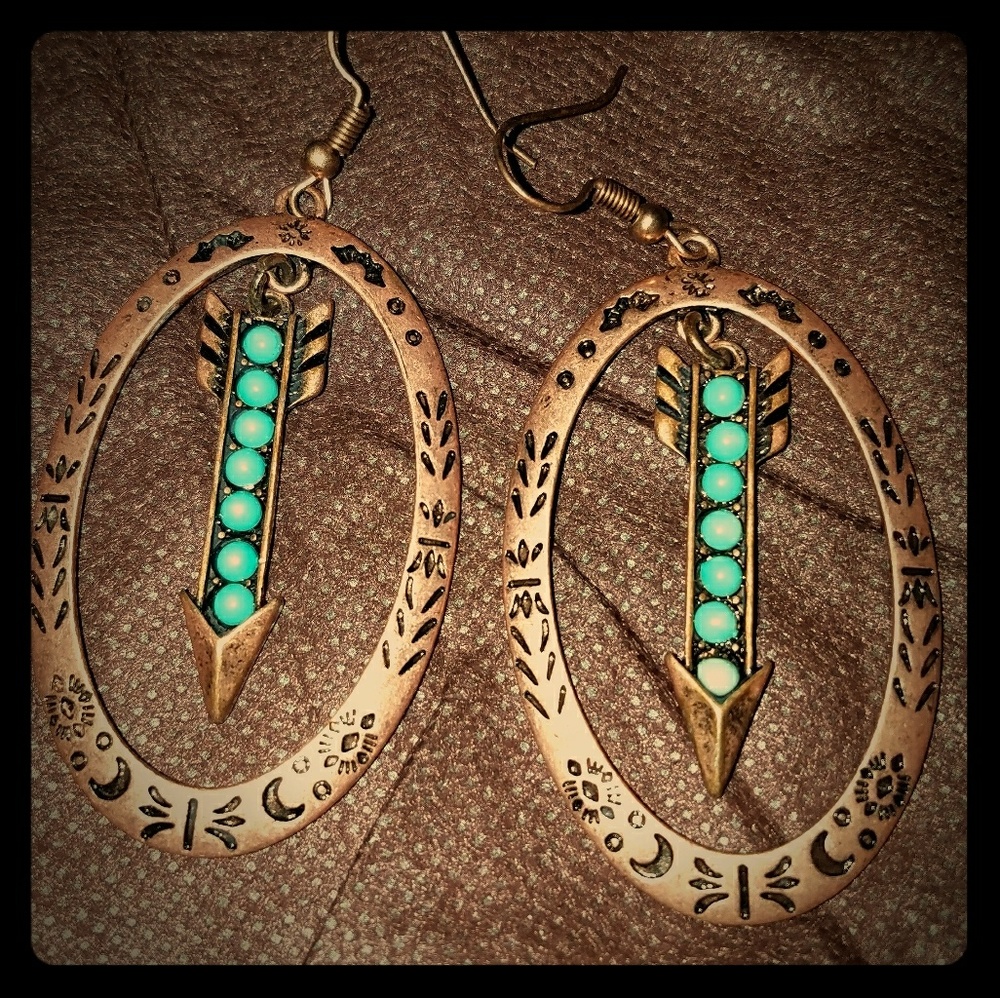 Copper and turquoise earrings arrow earrings