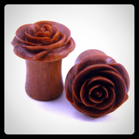Rose Flower Ear Gauge Plugs - (00g) - Sabo Wood - Picture 1 of 2