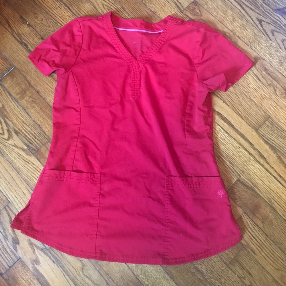 Red scrub top
