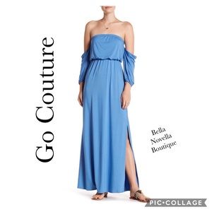 🔴 GO COUTURE Blue Strapless Maxi Dress New