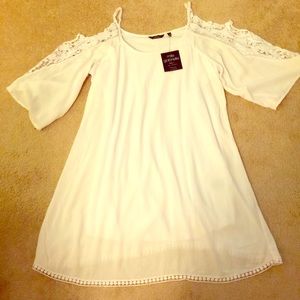 White cold shoulder crochet lace cotton dress