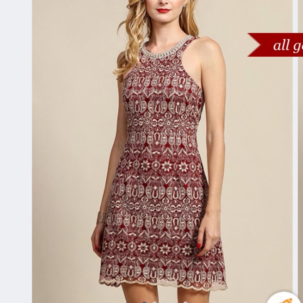 Cranberry lace yoke dress