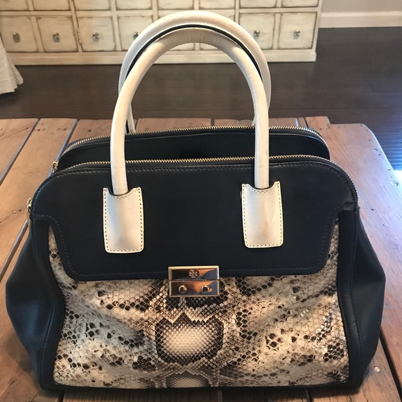 Tory Burch Handbags - Tory Burch Embossed Snake and Navy Elise Dome Bag
