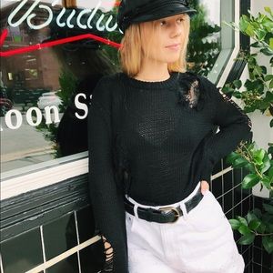 LF black distressed sweater