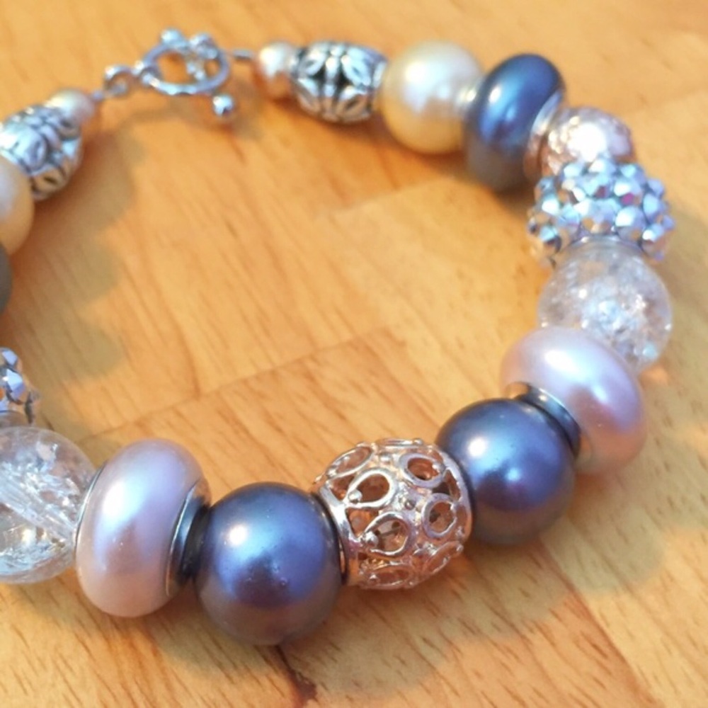 Champagne and silver statement glass bead bracelet