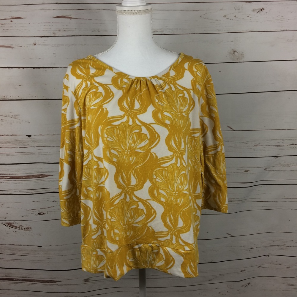 Floral Top Blouse Tunic in Mustard Yellow sz L