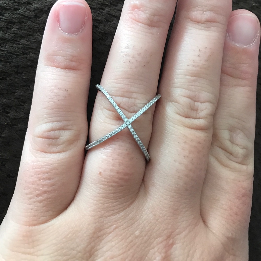 Sterling silver CZ "X" ring