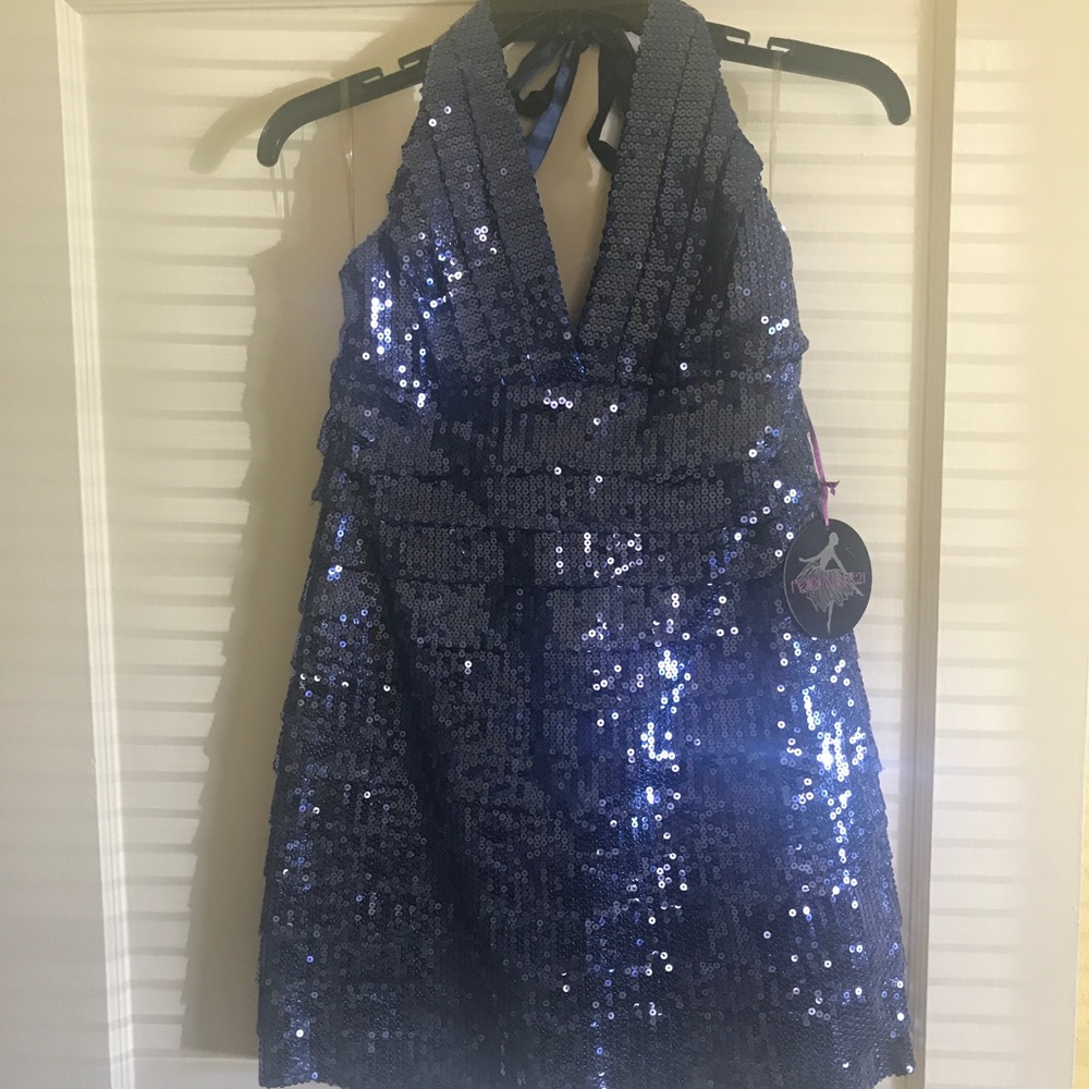 NEW WITH TAGS! Navy sequined halter dress.