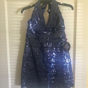 NEW WITH TAGS! Navy sequined halter dress.