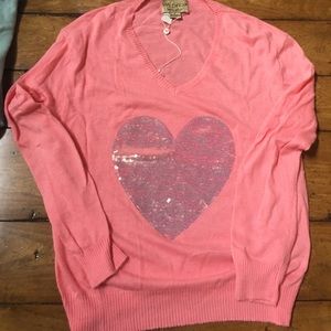 New never worn Pink Sequin Heart Sweater.