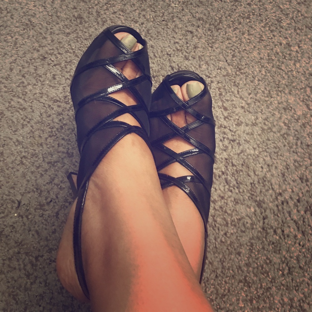Black Kate Spade stiletto sling backs