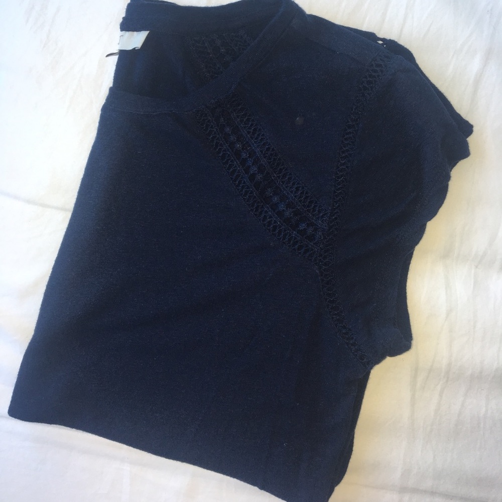 LOFT Navy Linen Blend Top