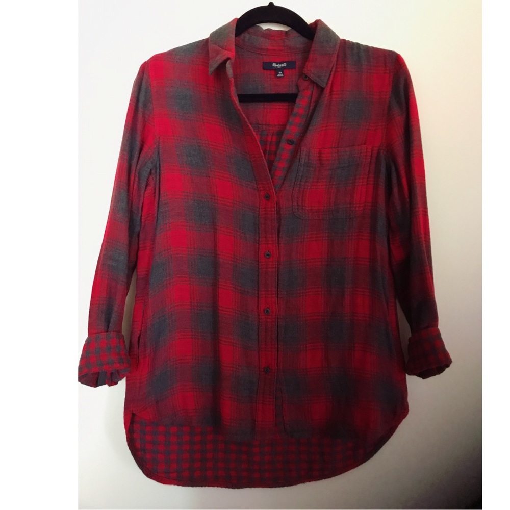 Madewell ➕ Red & Grey Flannel Top with Pockets XS