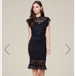 NWT bebe LACE RUFFLE TRIM MIDI DRESS Size S
