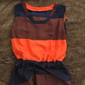 ❤️Blue orange and brown a line midi dress: