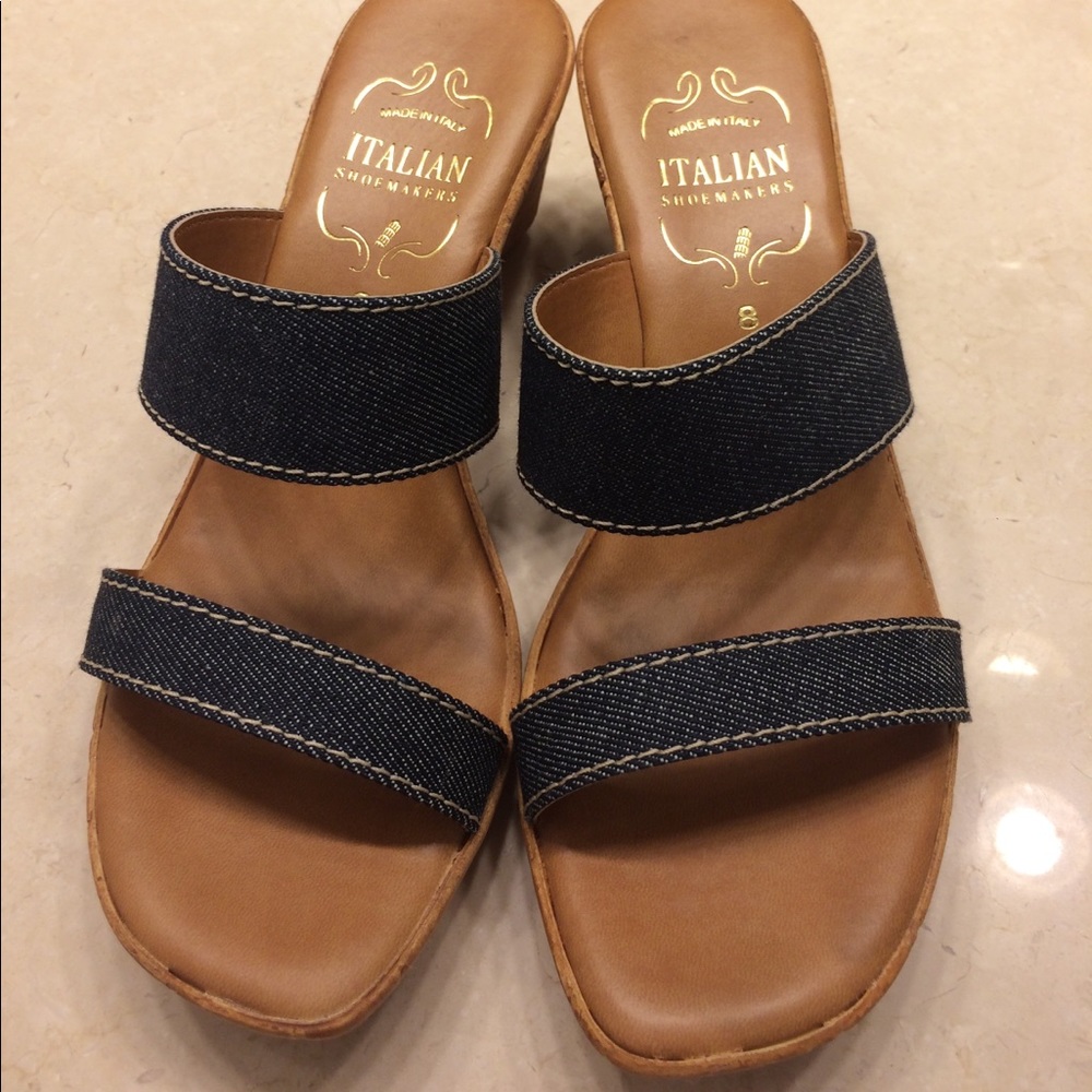 Italian shoemakers Denim wedges mules