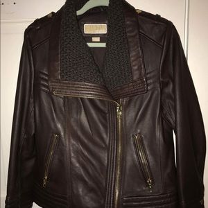 Michael Kors knit collar moto leather jacket