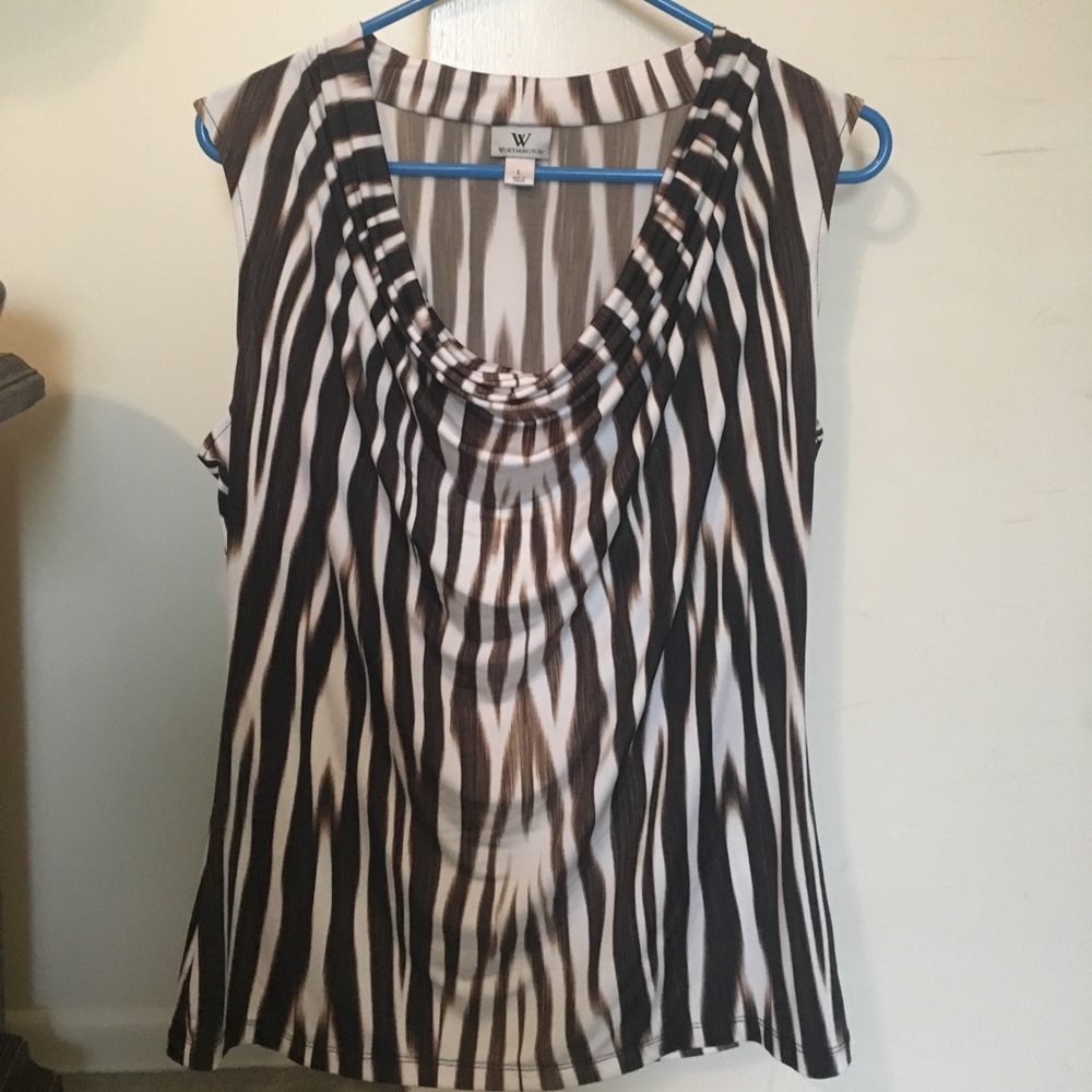 Brown and white striped cow neck blouse sleeveless