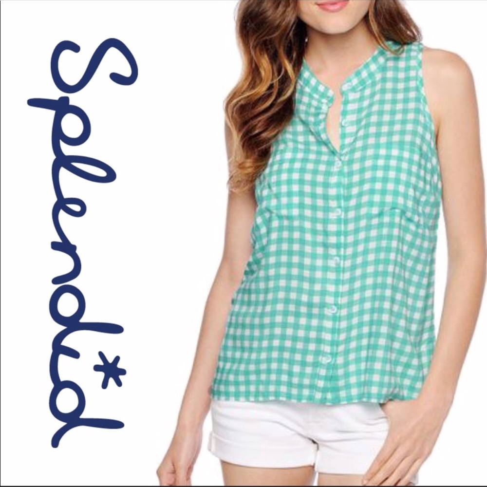 SPLENDID Green gingham Preppy top/Blouse Large