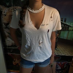 White ripped tee