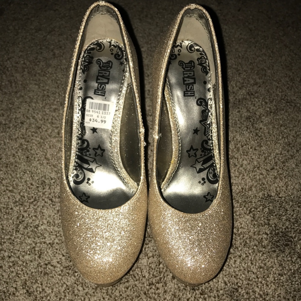 Gold glitter heels