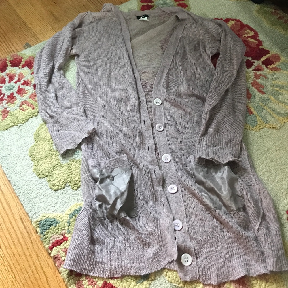 J crew lavender linens and silk long cardigan