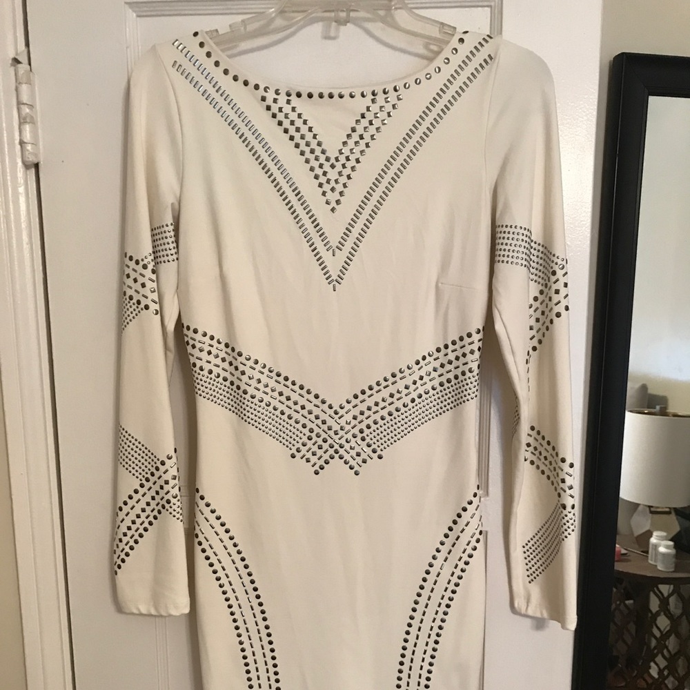 Long sleeve white bodycon dress, size M, Bebe