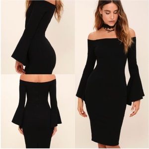 LULU'S ALL SHE WANTS BLACK OFF-THE-SHOULDER DRESS