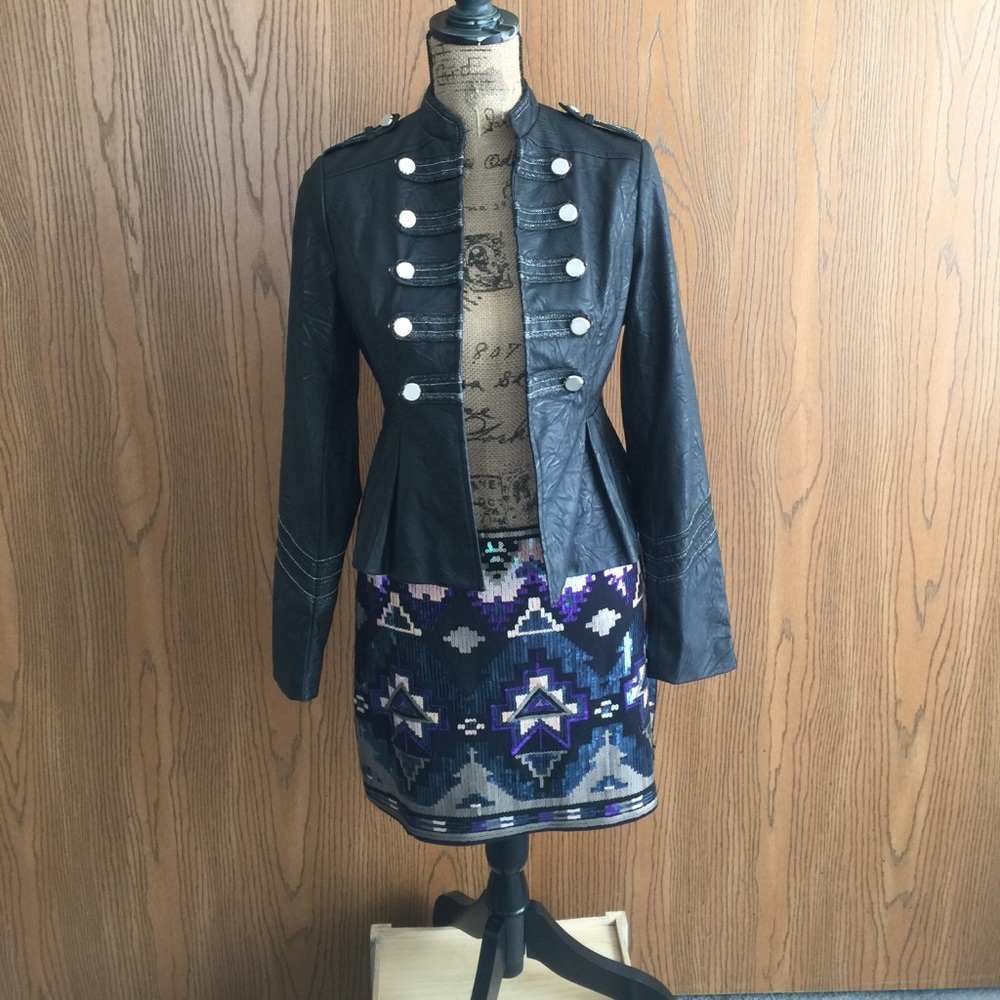 Jacket and sequined skirt outfit!