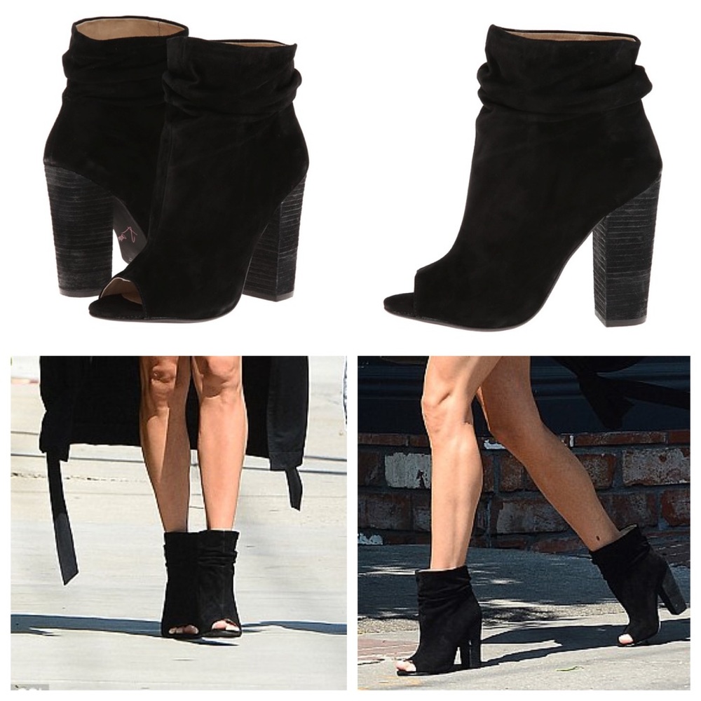 " Laurel" Black Suede Slouch Peep Toe Booties