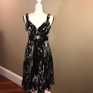 Lipsy silk butterfly metallic black v back dress